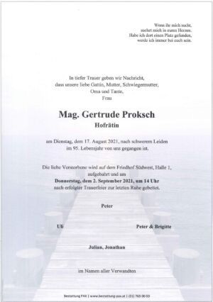 Traueranzeige von Mag. Gertrude Proksch