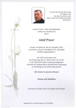 Traueranzeige von Alois Proyer