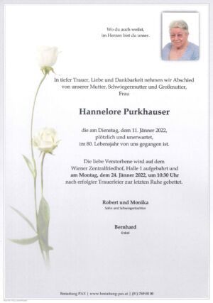Traueranzeige von Hannelore Purkhauser