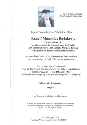 Traueranzeige von Rudolf Mauritius Radakovic