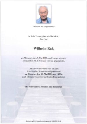 Traueranzeige von Wilhelm Rak