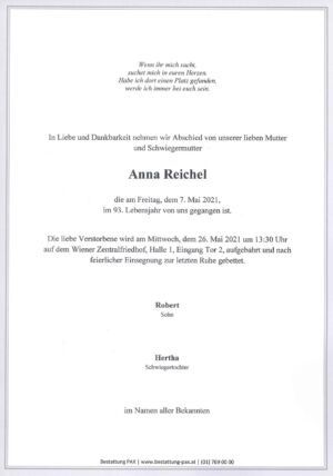 Traueranzeige von Anna Reichel