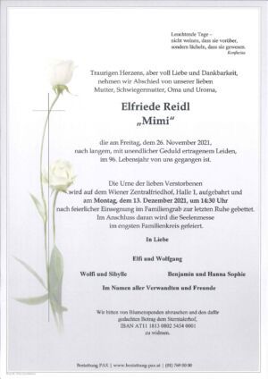 Traueranzeige von Elfriede Reidl