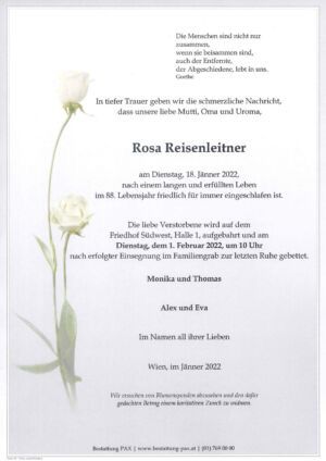 Traueranzeige von Rosa Reisenleitner