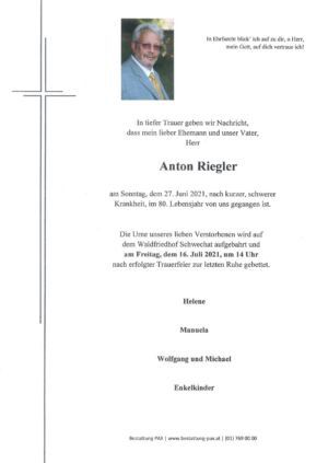 Traueranzeige von Anton Riegler