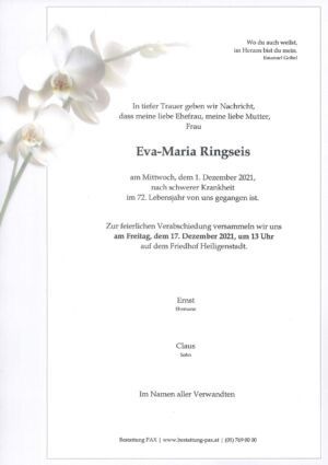 Traueranzeige von Eva-Maria Ringseis