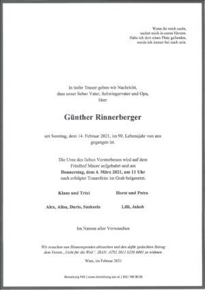 Traueranzeige von Günter Rinnerberger