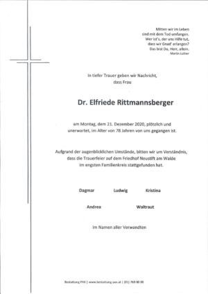 Traueranzeige von Dr. Elfriede Rittmannsberger