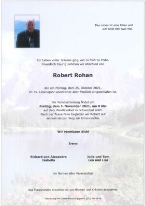 Traueranzeige von Robert Rohan