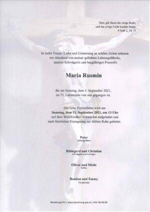 Traueranzeige von Maria Rusmin