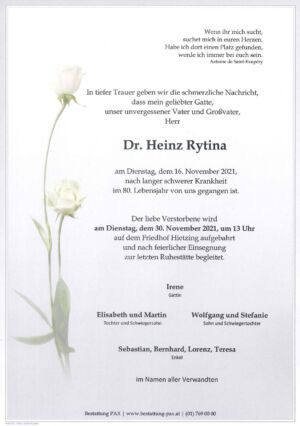Traueranzeige von Dr. Heinz Rytina