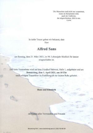 Traueranzeige von Alfred Sans