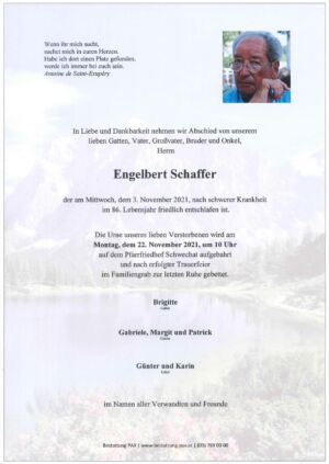 Traueranzeige von Engelbert Schaffer