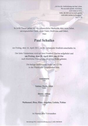 Traueranzeige von Paul Schalko
