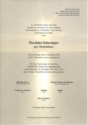 Traueranzeige von Hermine Scharinger