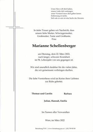 Traueranzeige von Marianne Schellenberger