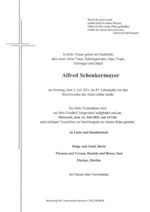 Traueranzeige von Alfred Schenkermayer