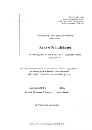 Traueranzeige von Renate Schlichtinger