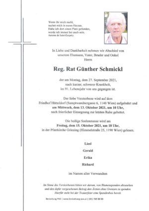 Traueranzeige von Reg. Rat Günther Schmickl