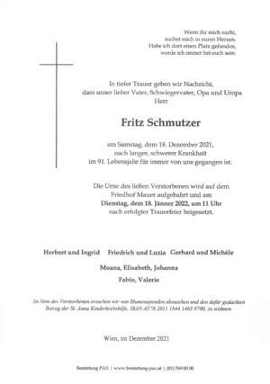 Traueranzeige von Fritz Schmutzer