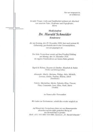Traueranzeige von Dr. Harald Schneider