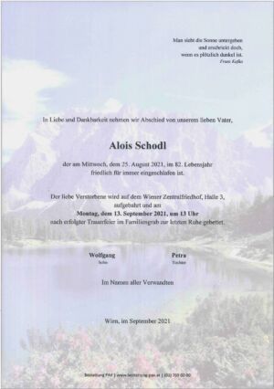 Traueranzeige von Alois Schodl