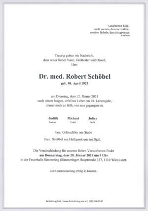 Traueranzeige von Dr. med. Robert Schöbel