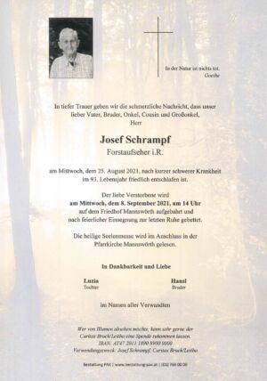 Traueranzeige von Josef Schrampf