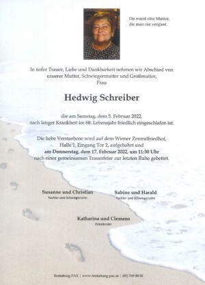 Traueranzeige von Hedwig Schreiber