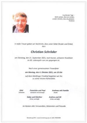 Traueranzeige von Christian Schröder