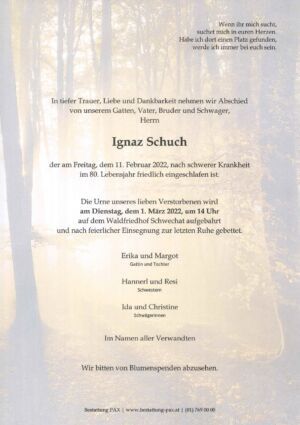 Traueranzeige von Ignaz Schuch