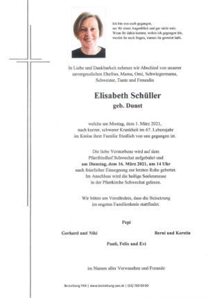 Traueranzeige von Elisabeth Schüller