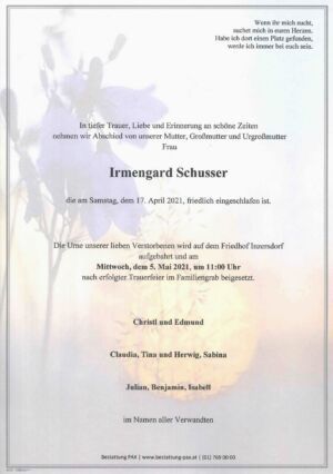 Traueranzeige von Irmengard Schusser
