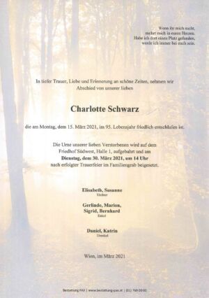 Traueranzeige von Charlotte Schwarz