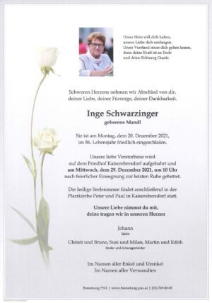 Traueranzeige von Inge Schwarzinger