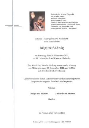 Traueranzeige von Brigitte Sednig
