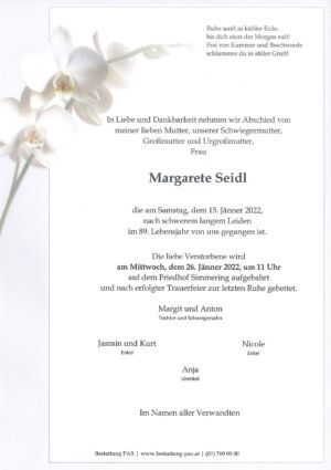 Traueranzeige von Margarete Seidl