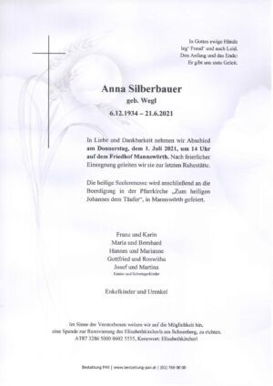 Traueranzeige von Anna Silberbauer