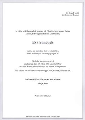 Traueranzeige von Eva Simonek