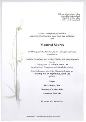 Traueranzeige von Manfred Skarek