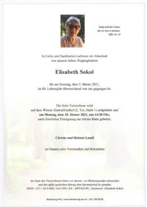Traueranzeige von Elisabeth Sokol