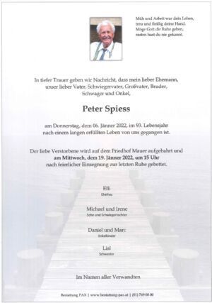 Traueranzeige von Peter Spiess