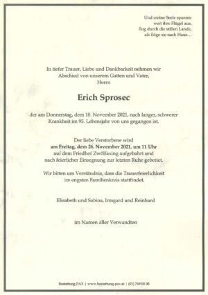 Traueranzeige von Erich Sprosec