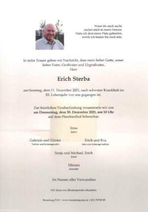 Traueranzeige von Erich Sterba