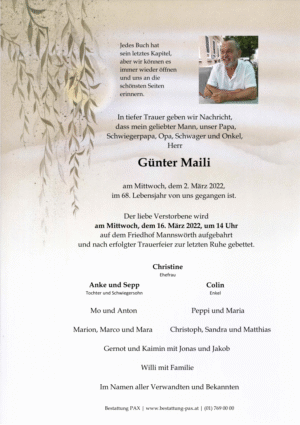 Traueranzeige von Günter Maili