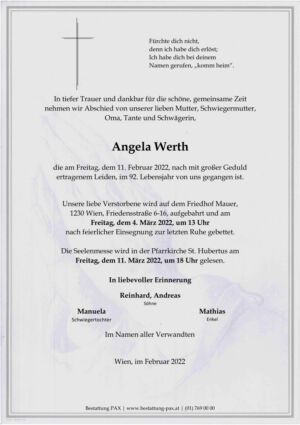 Traueranzeige von Angela Werth
