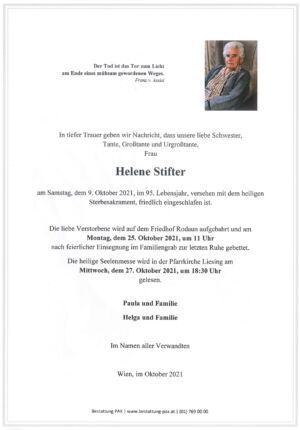 Traueranzeige von Helene Stifter