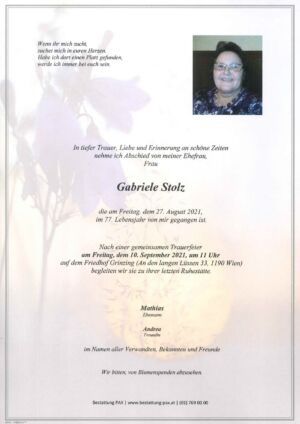 Traueranzeige von Gabriele Stolz