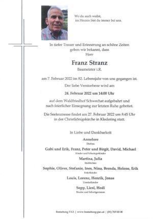 Traueranzeige von Franz Stranz