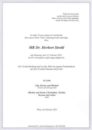Traueranzeige von MR Dr. Herbert Strobl